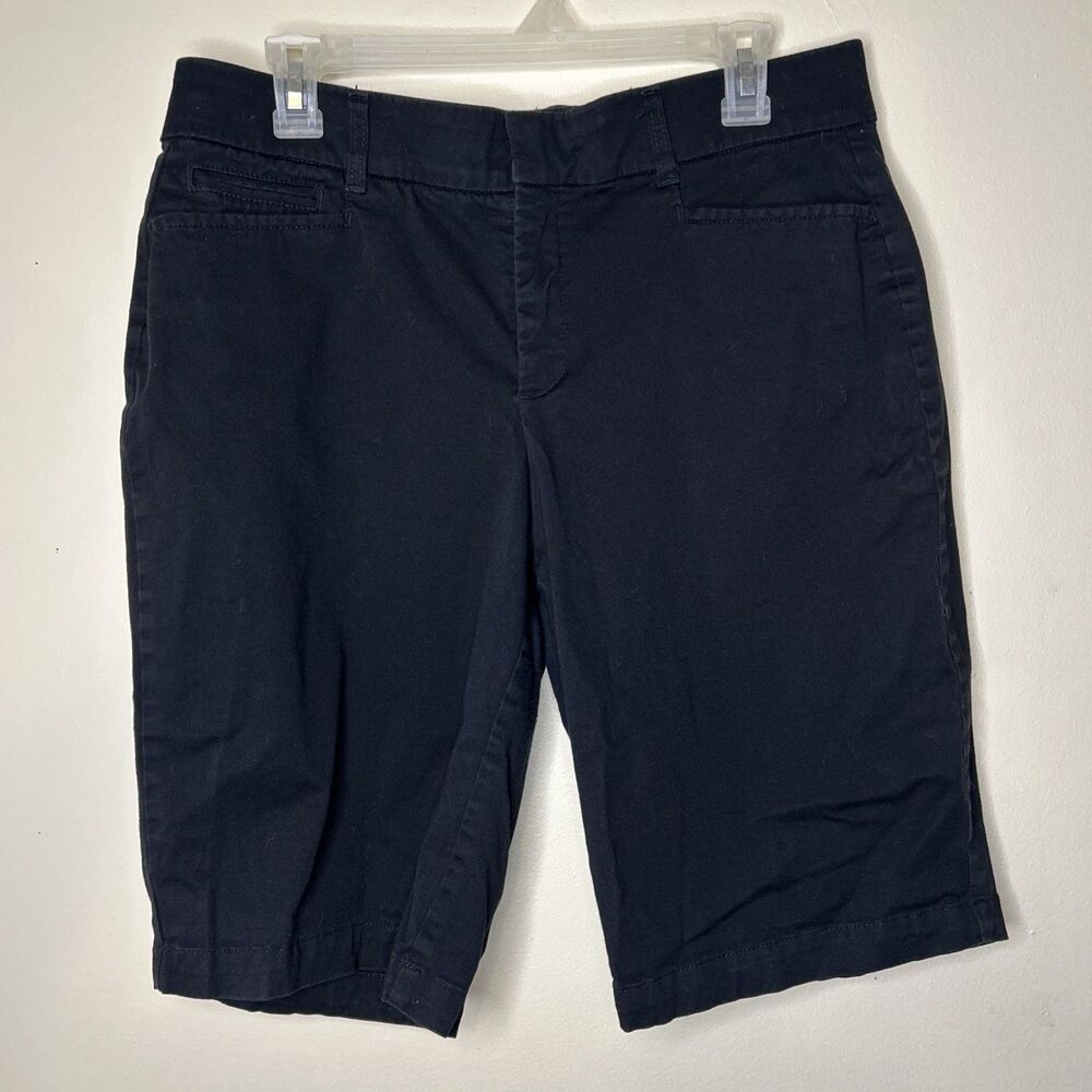 Jm Collection Shorts Black Bermuda Flat Front Size 12 FLAW piling